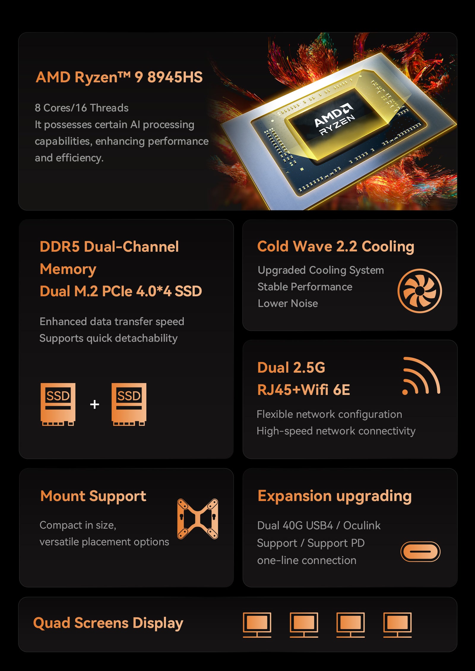 MINISFORUM UM890 Pro | AMD Ryzen™ 9 8945HS Processor, M.2 2280